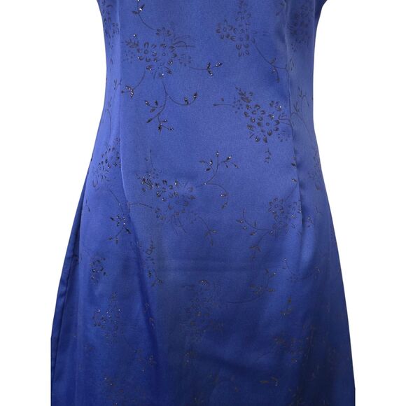 VTG City Triangles Cocktail Dress Blue Square Neck Tank Mini Dainty Floral Hoco - Picture 6 of 8